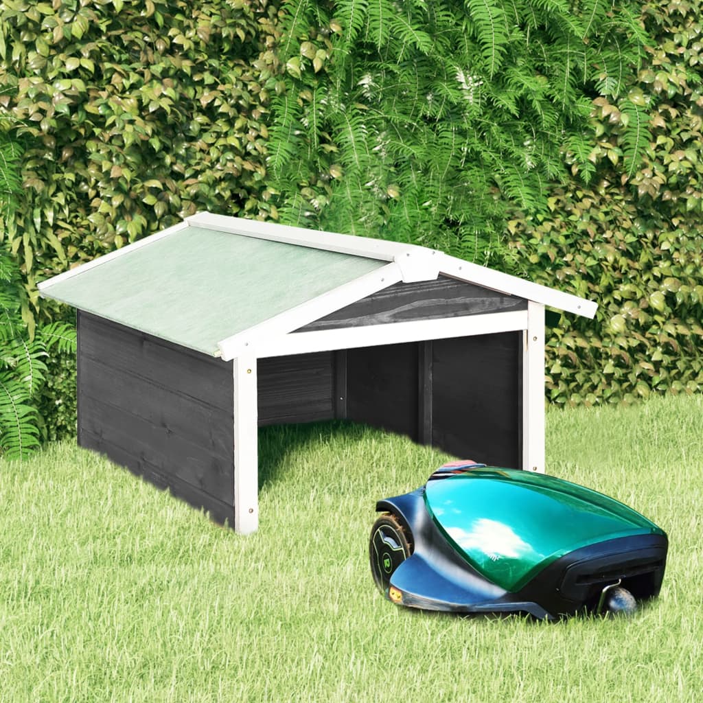 Garage för robotgräsklippare 72x87x50 cm grå och vit granträ
