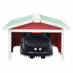 Garage för robotgräsklippare 72x87x50 cm röd och vit granträ