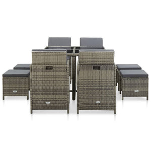Matgrupp för trädgården med dynor 9 delar konstrotting grå