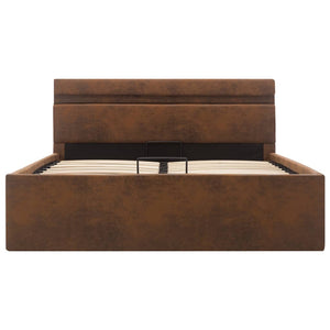 Sängram med hydraulisk förvaring med LED brun tyg 120x200 cm