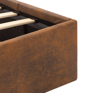 Sängram med hydraulisk förvaring med LED brun tyg 120x200 cm