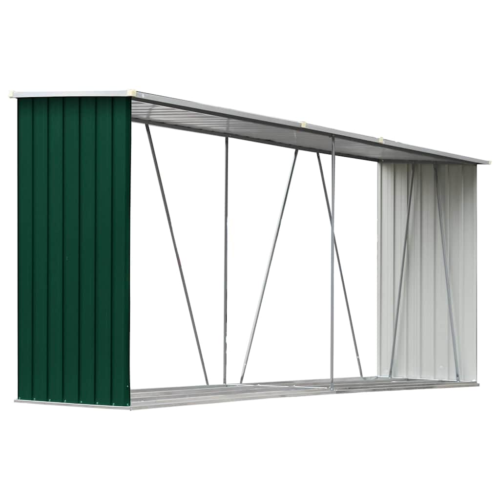 Vedskjul i galvaniserat stål 330x84x152 cm grön
