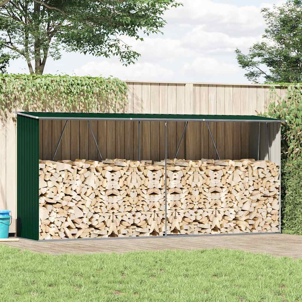 Vedskjul i galvaniserat stål 330x84x152 cm grön