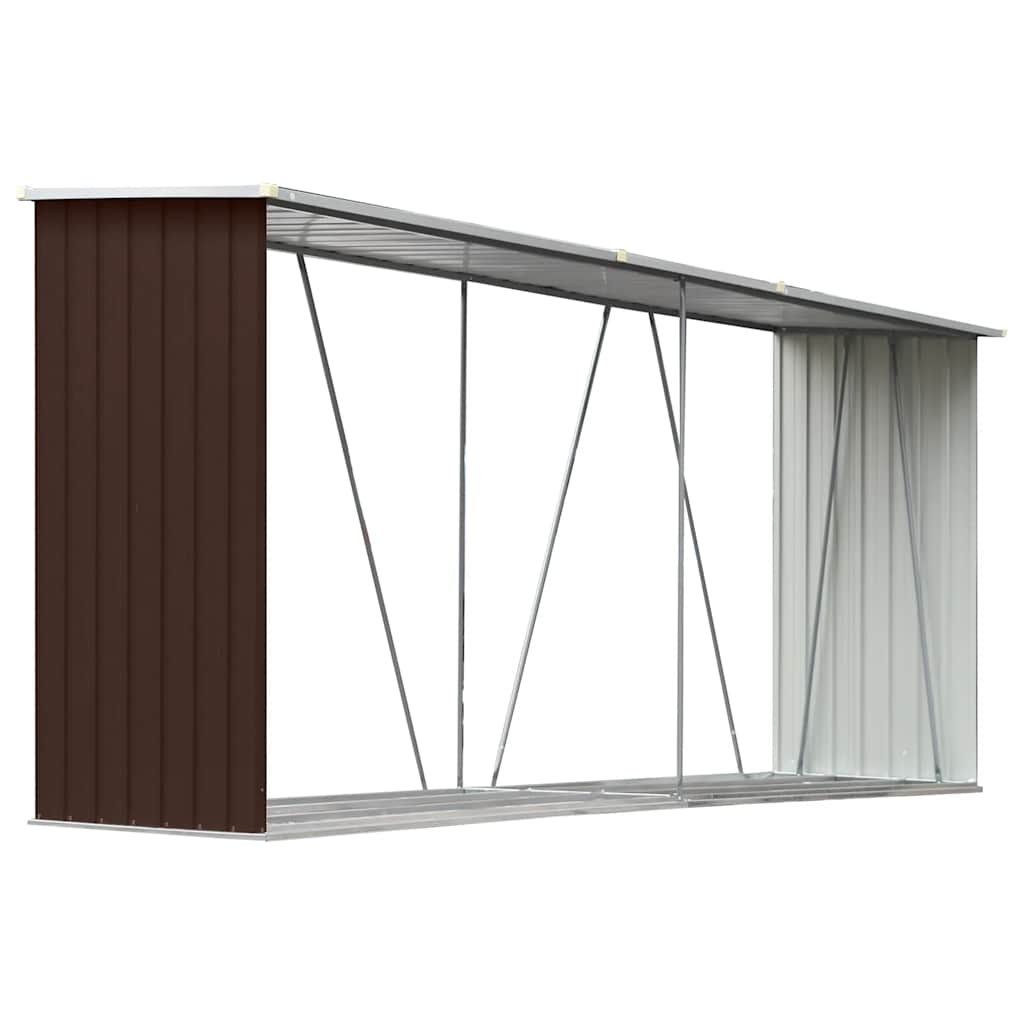 Vedskjul i galvaniserat stål 330x84x152 cm brun
