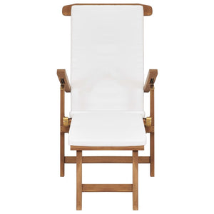 Däckstol med dyna gräddvit massiv teak