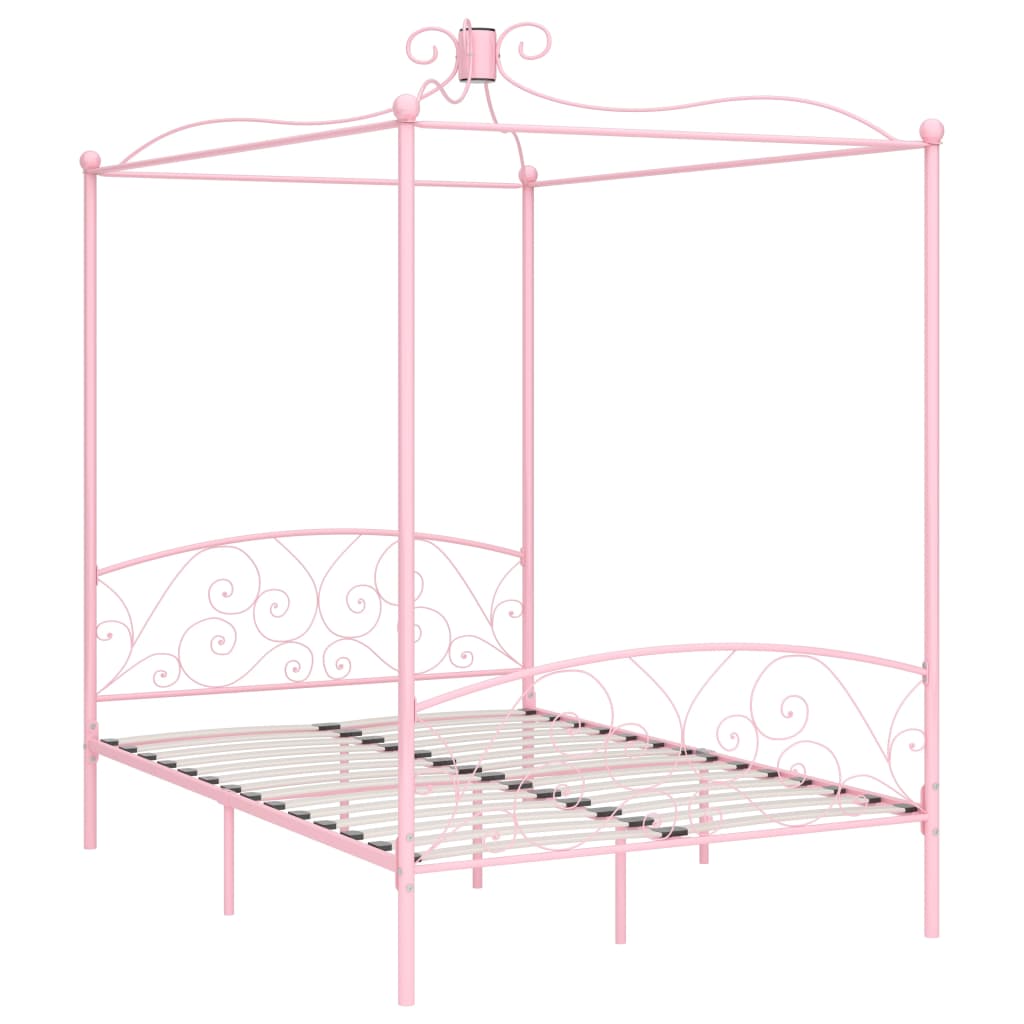 Sänghimmel utan madrass rosa metall 140x200 cm