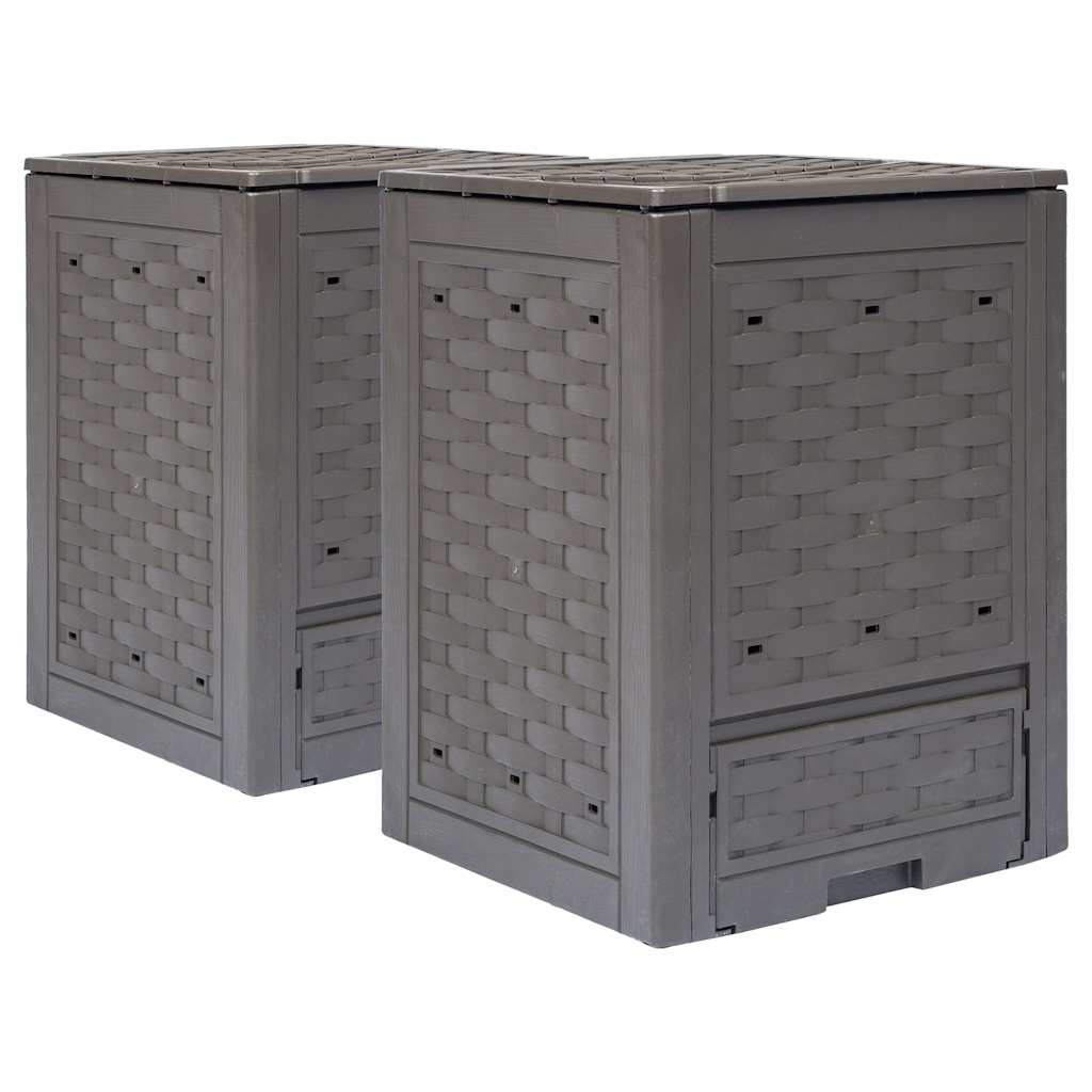 Trädgårdskompost 2 st brun 60x60x83 cm 600 L plastrotting