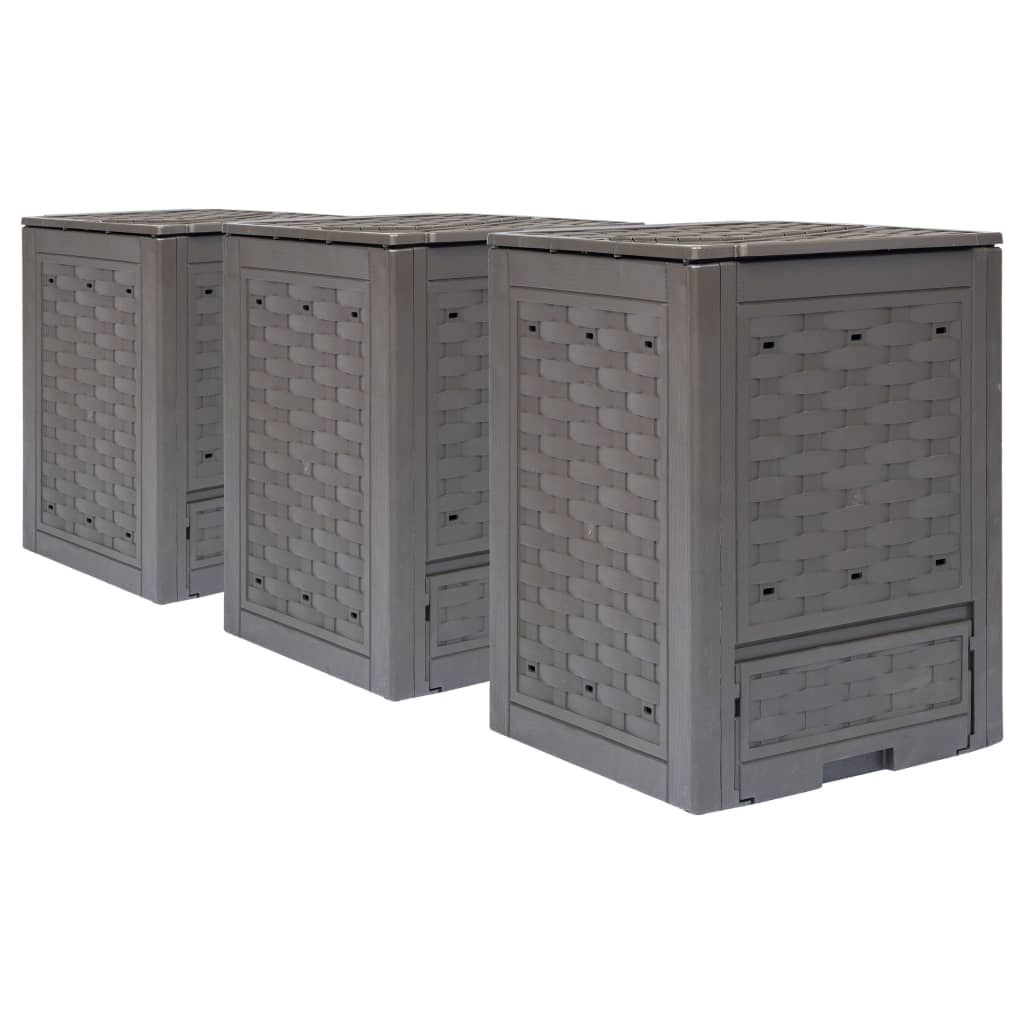 Trädgårdskompost 3 st brun 60x60x83 cm 900 L plastrotting