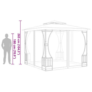 Paviljong med nät 300x300x265 cm gräddvit