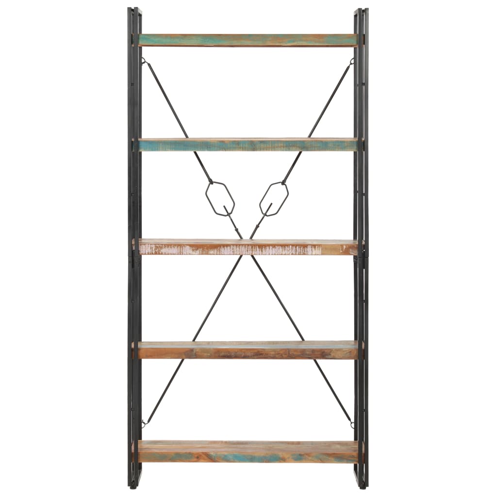 Bokhylla med 5 hyllor 90x30x180 cm massivt återvunnet trä