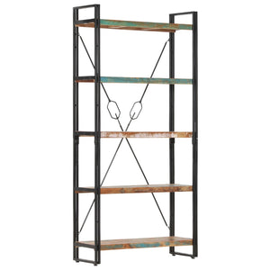 Bokhylla med 5 hyllor 90x30x180 cm massivt återvunnet trä