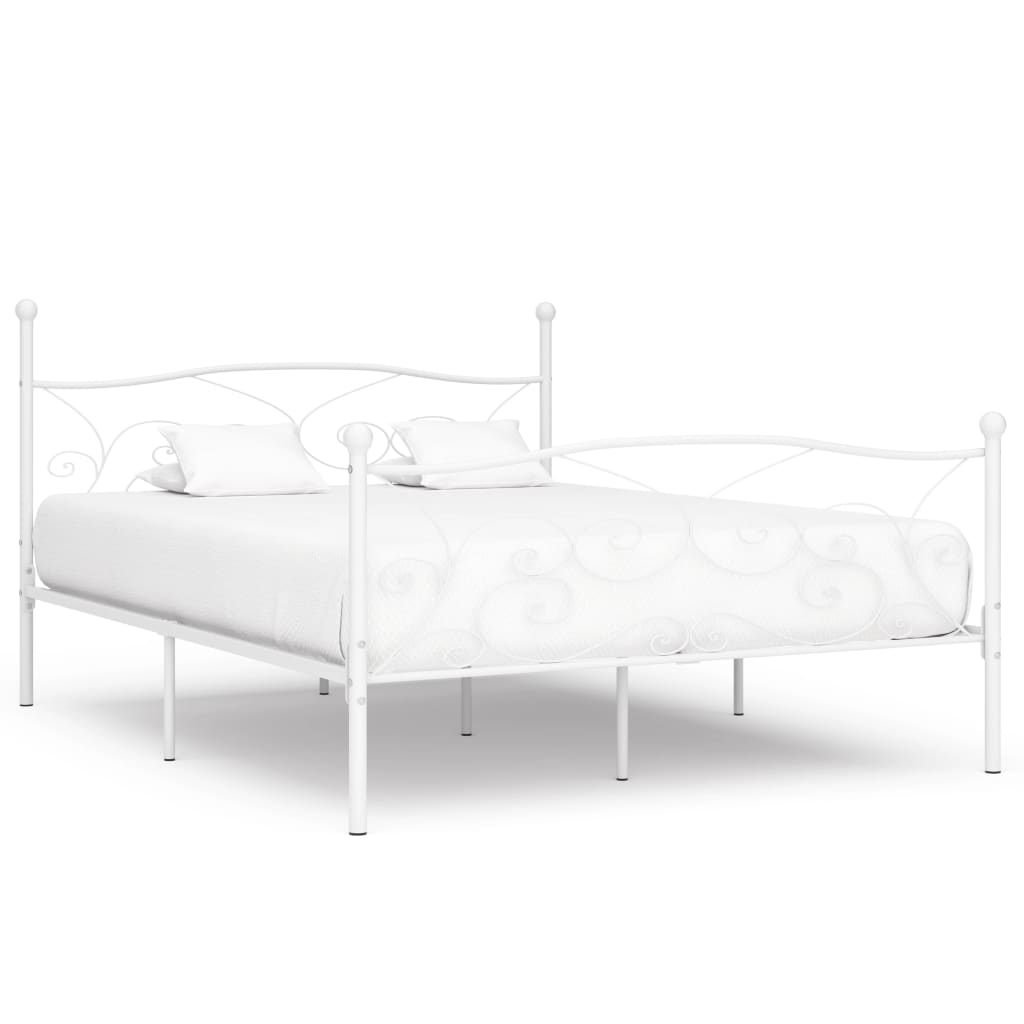 Sängram utan madrass med ribbotten vit metall 200x200 cm