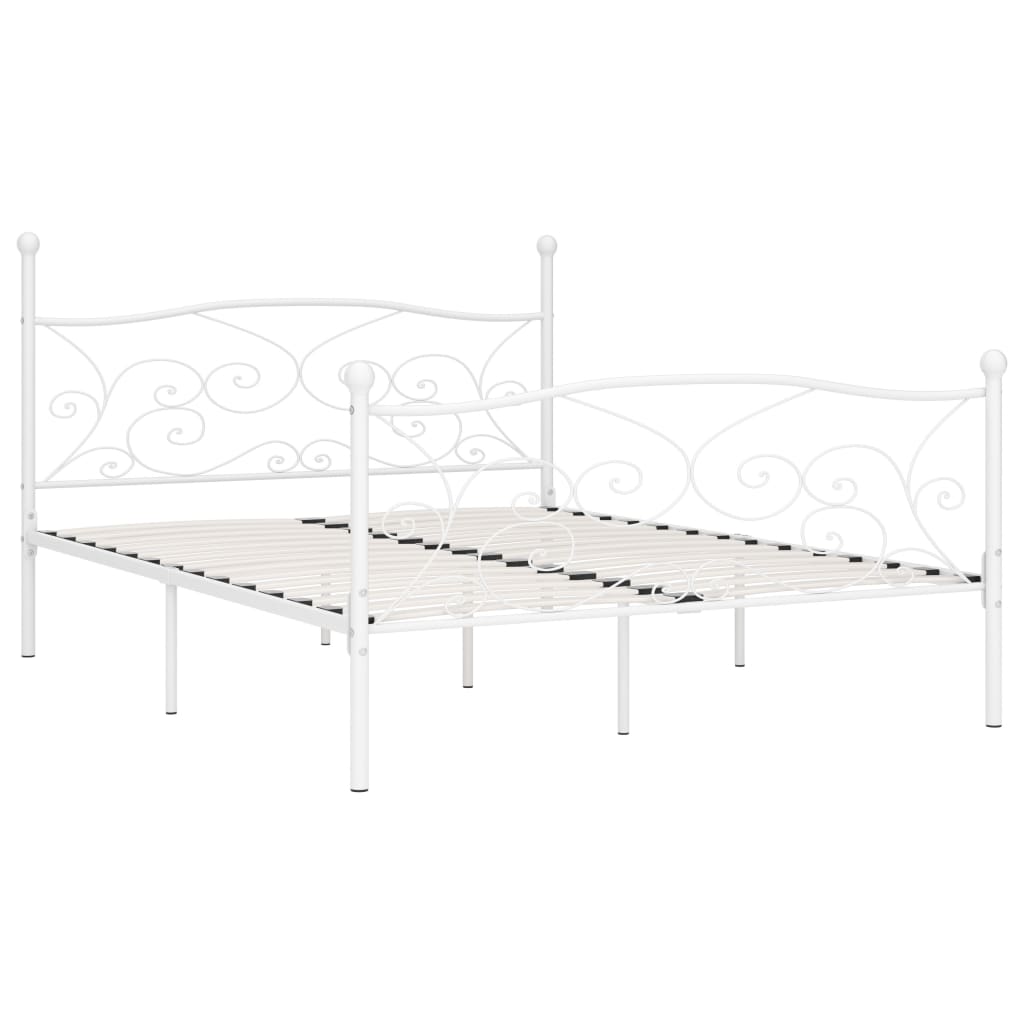 Sängram utan madrass med ribbotten vit metall 200x200 cm