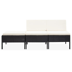 Loungegrupp för trädgården med dynor 3 delar konstrotting svart