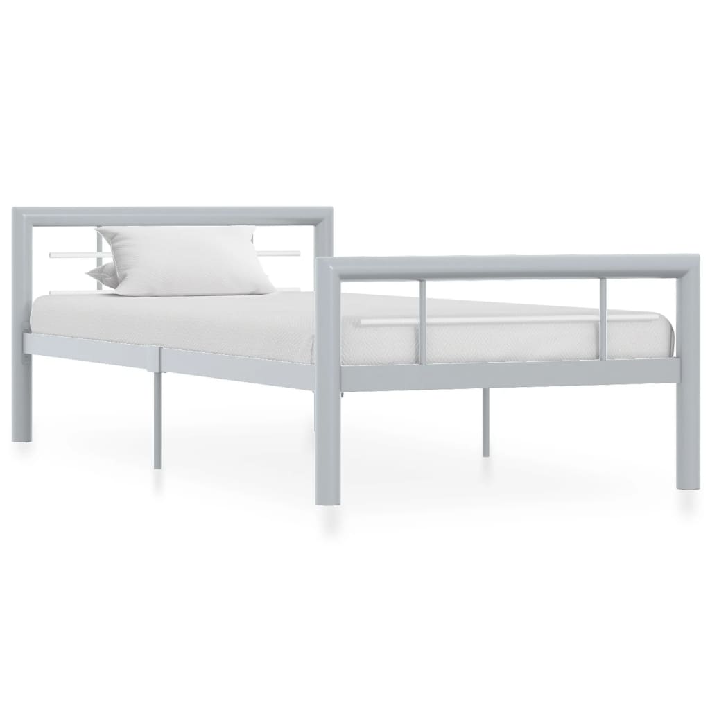 Sängram utan madrass grå & vit metall 100x200 cm