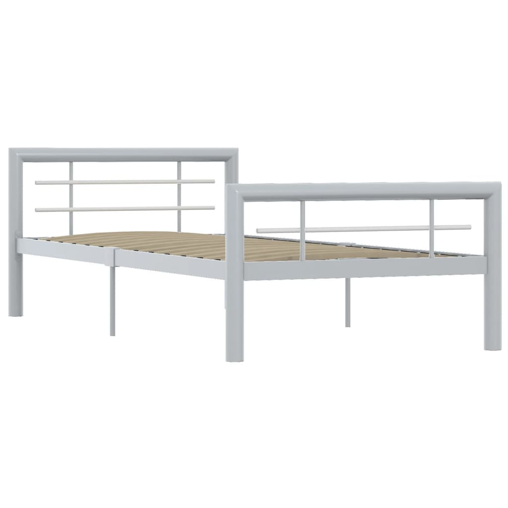 Sängram utan madrass grå & vit metall 100x200 cm
