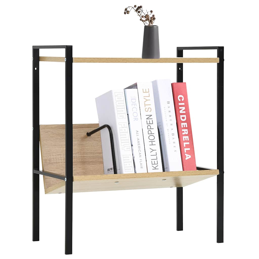 Bokhylla 2 hyllplan svart och ek 52x28x59 cm konstruerat trä