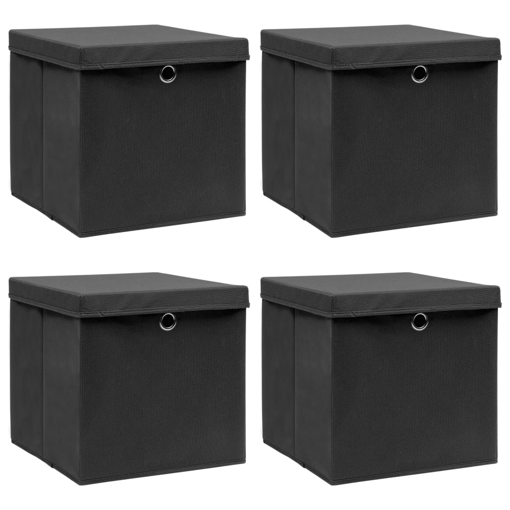 Förvaringslådor med lock 4 st svart 32x32x32 cm tyg