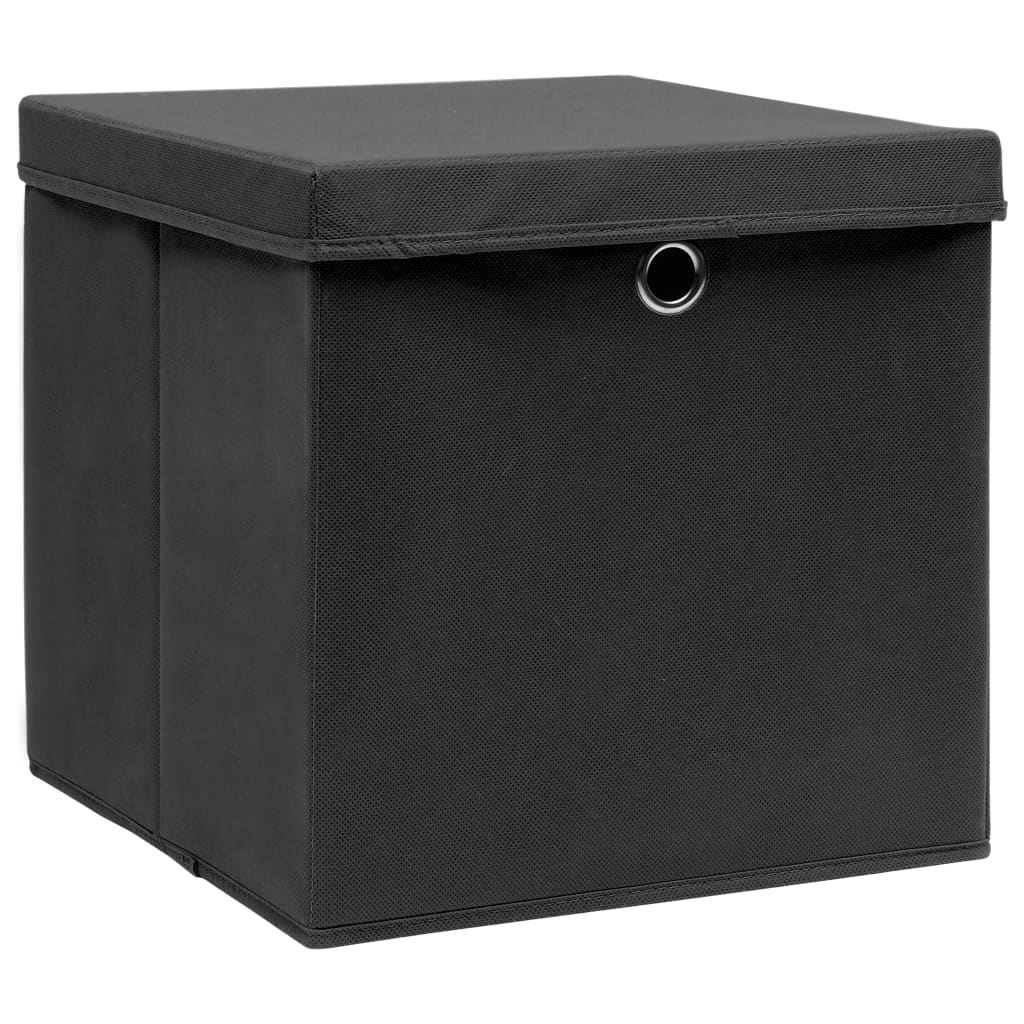 Förvaringslådor med lock 4 st svart 32x32x32 cm tyg