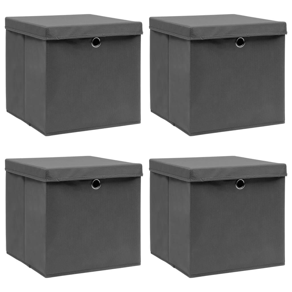 Förvaringslådor med lock 4 st grå 32x32x32 cm tyg
