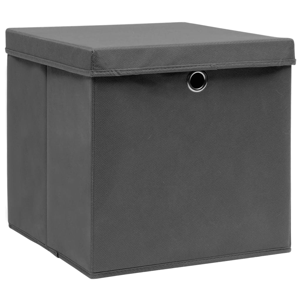 Förvaringslådor med lock 10 st grå 32x32x32 cm tyg