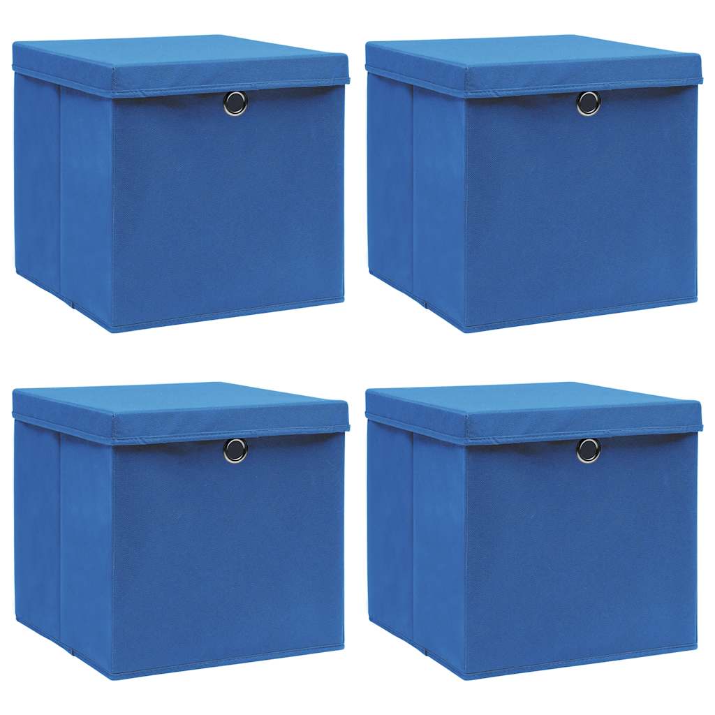 Förvaringslådor med lock 4 st blå 32x32x32 cm tyg