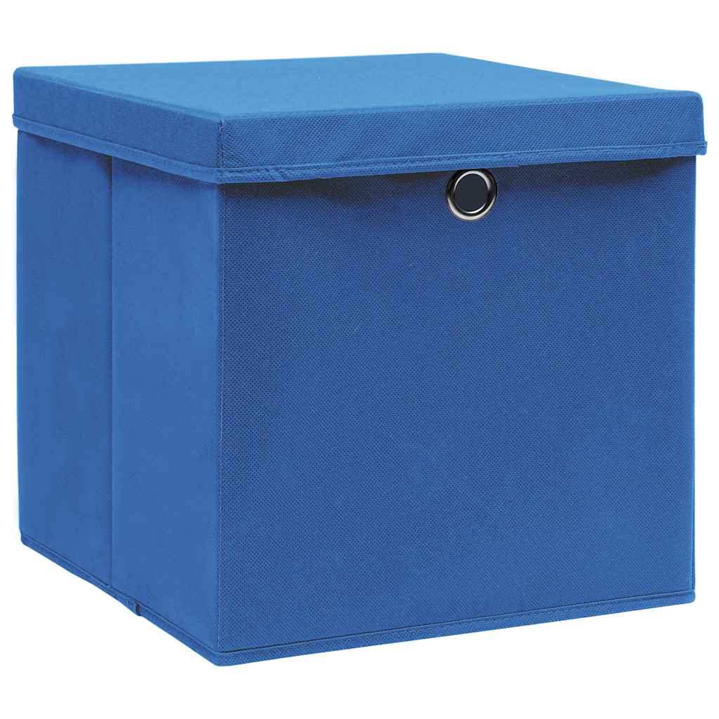 Förvaringslådor med lock 4 st blå 32x32x32 cm tyg