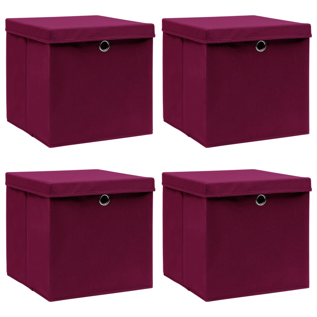 Förvaringslådor med lock 4 st mörkröd 32x32x32 cm tyg