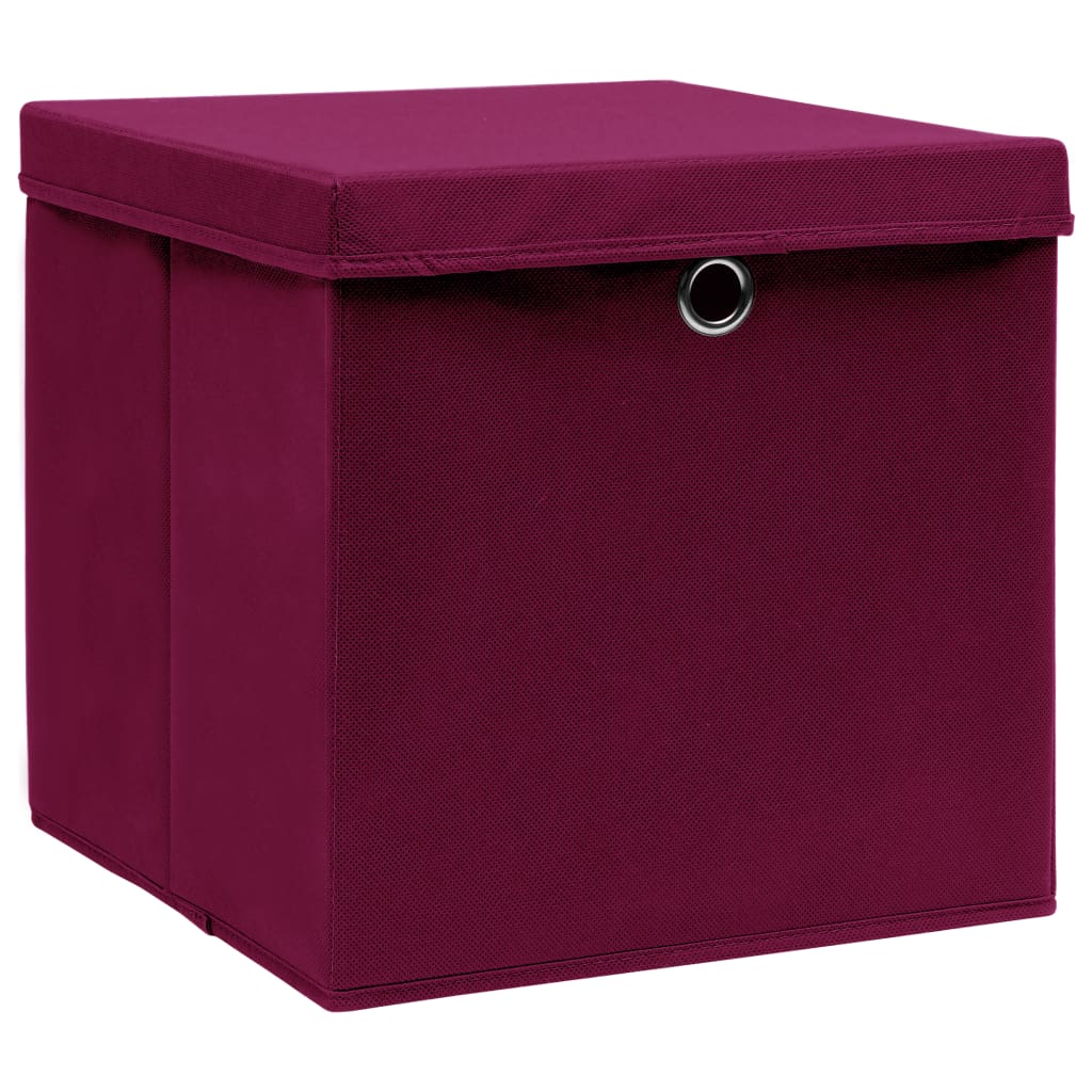 Förvaringslådor med lock 4 st mörkröd 32x32x32 cm tyg