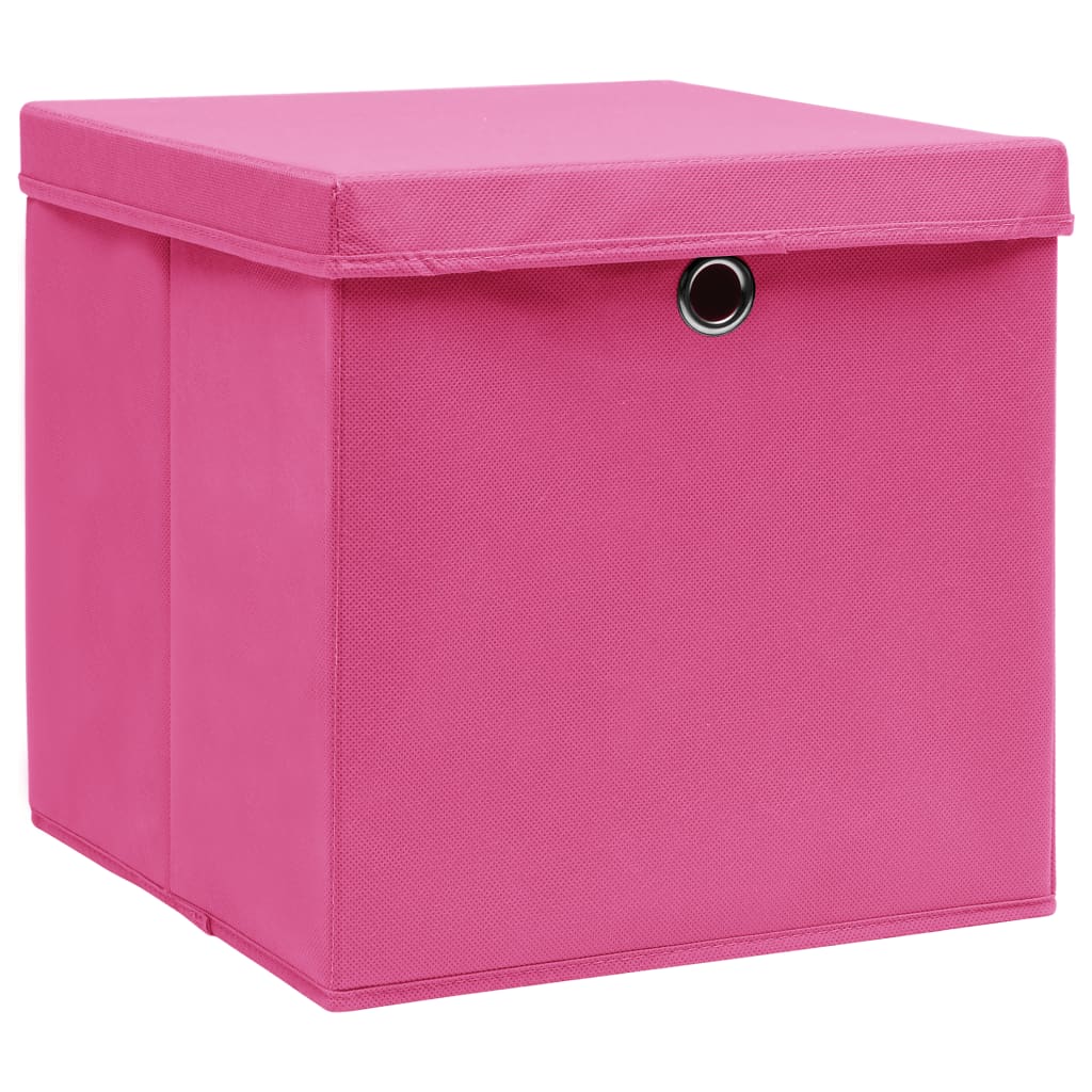 Förvaringslådor med lock 4 st rosa 32x32x32 cm tyg