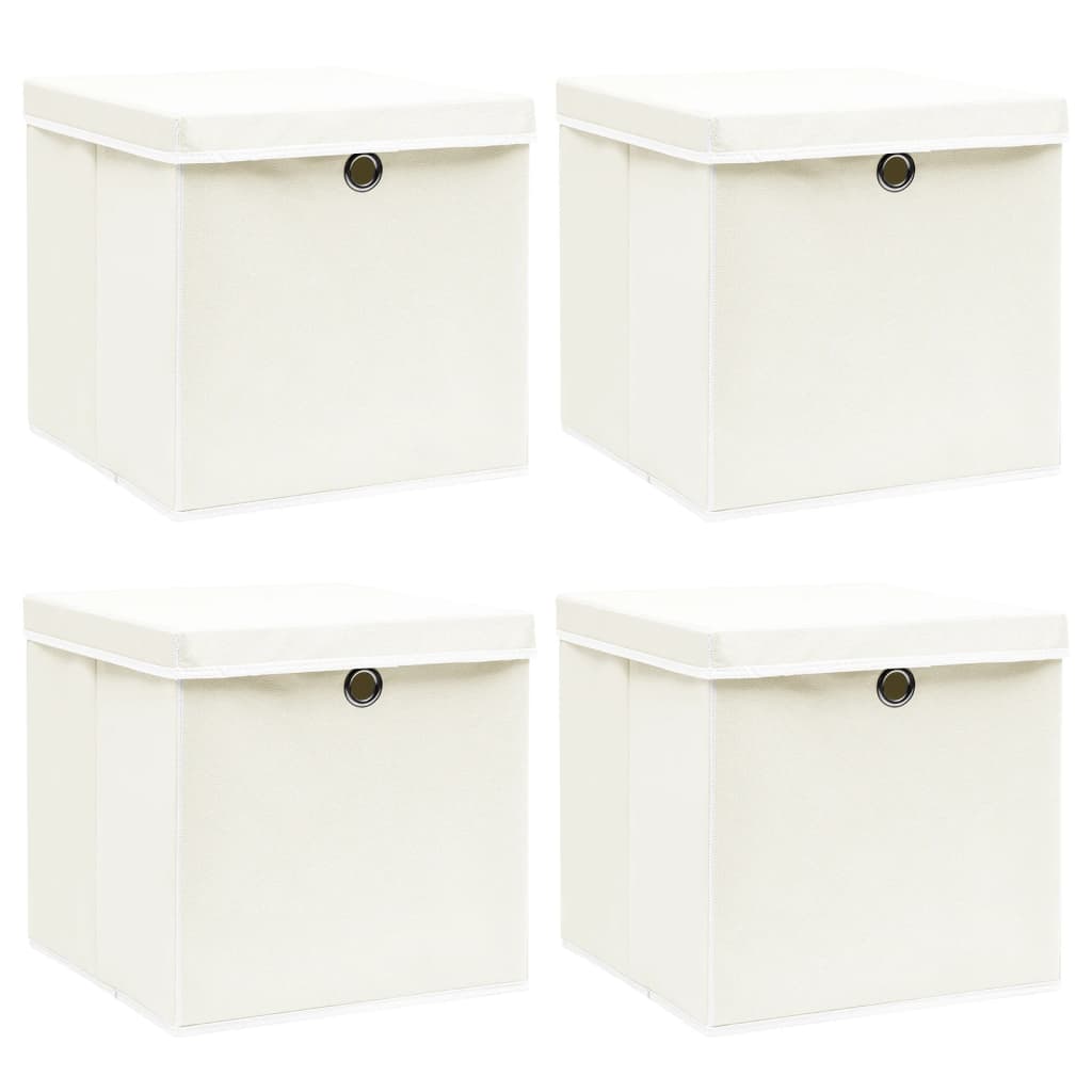 Förvaringslådor med lock 4 st vit 32x32x32 cm tyg