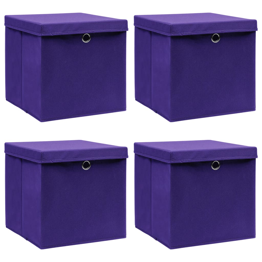Förvaringslådor med lock 4 st lila 32x32x32 cm tyg