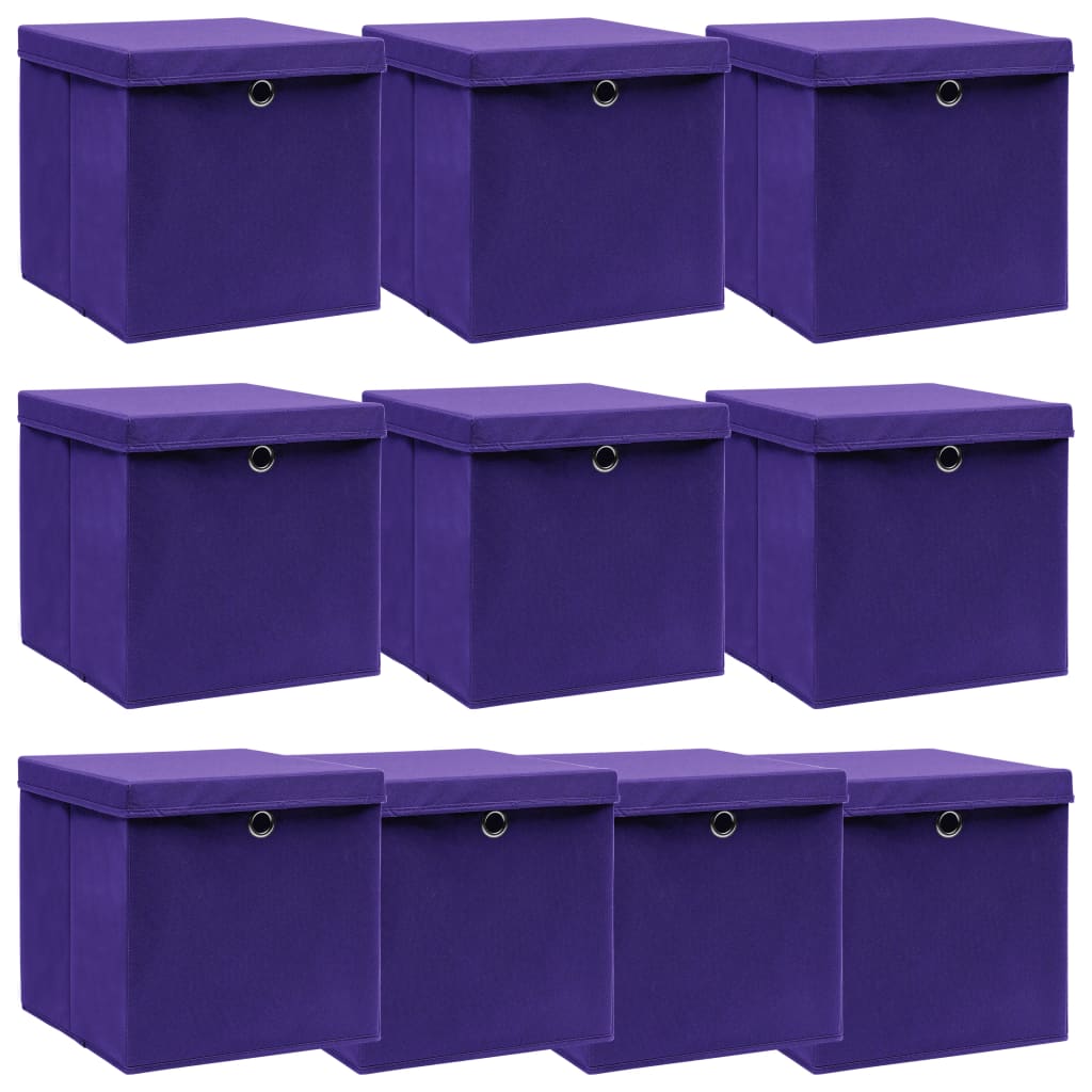 Förvaringslådor med lock 10 st lila 32x32x32 cm tyg