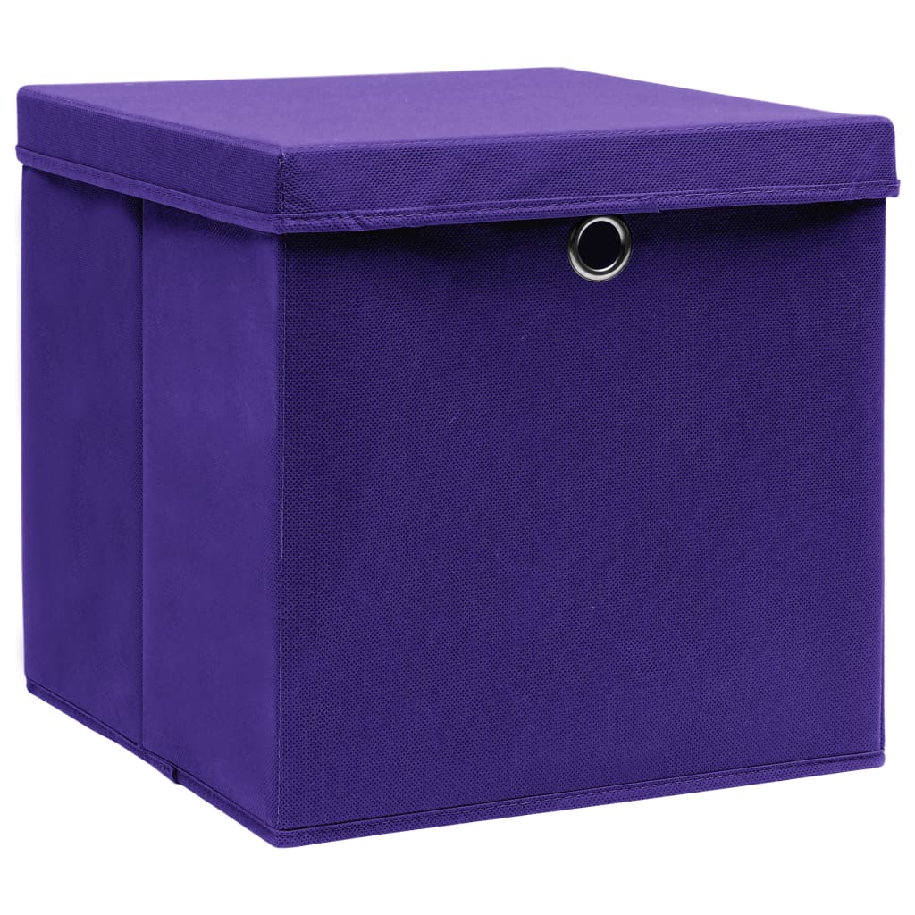 Förvaringslådor med lock 10 st lila 32x32x32 cm tyg