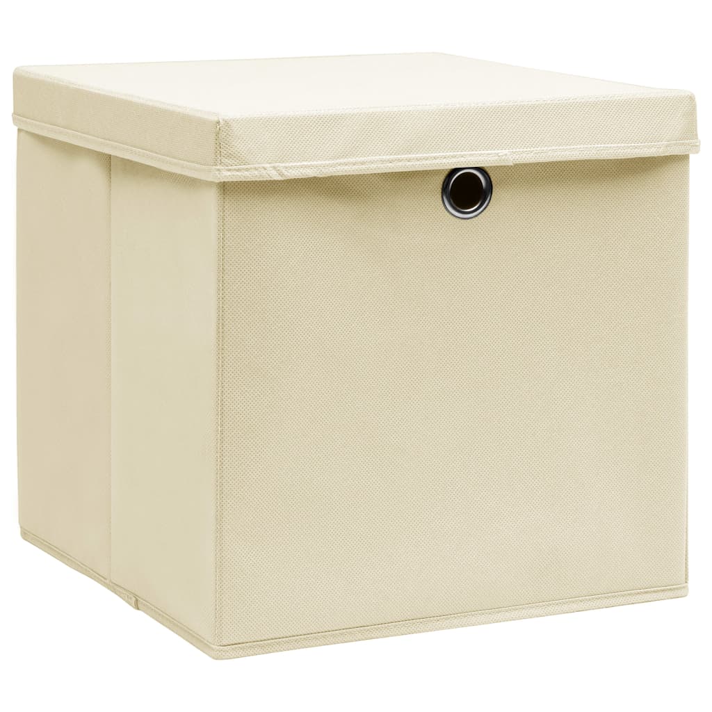 Förvaringslådor med lock 4 st gräddvit 32x32x32 cm tyg