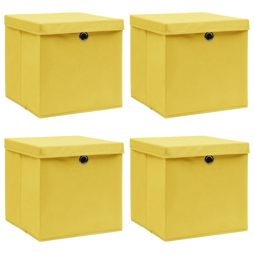 Förvaringslådor med lock 4 st gul 32x32x32 cm tyg