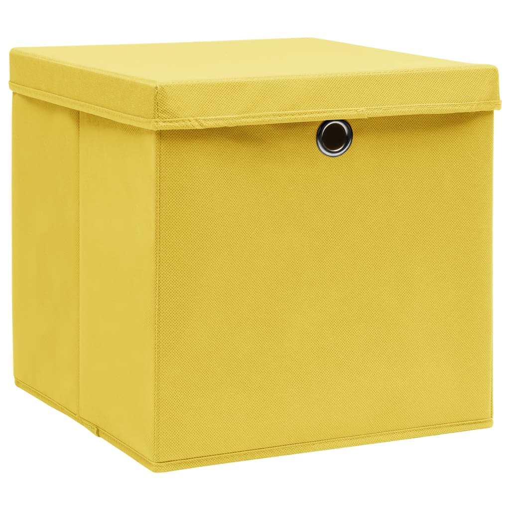 Förvaringslådor med lock 10 st gul 32x32x32 cm tyg
