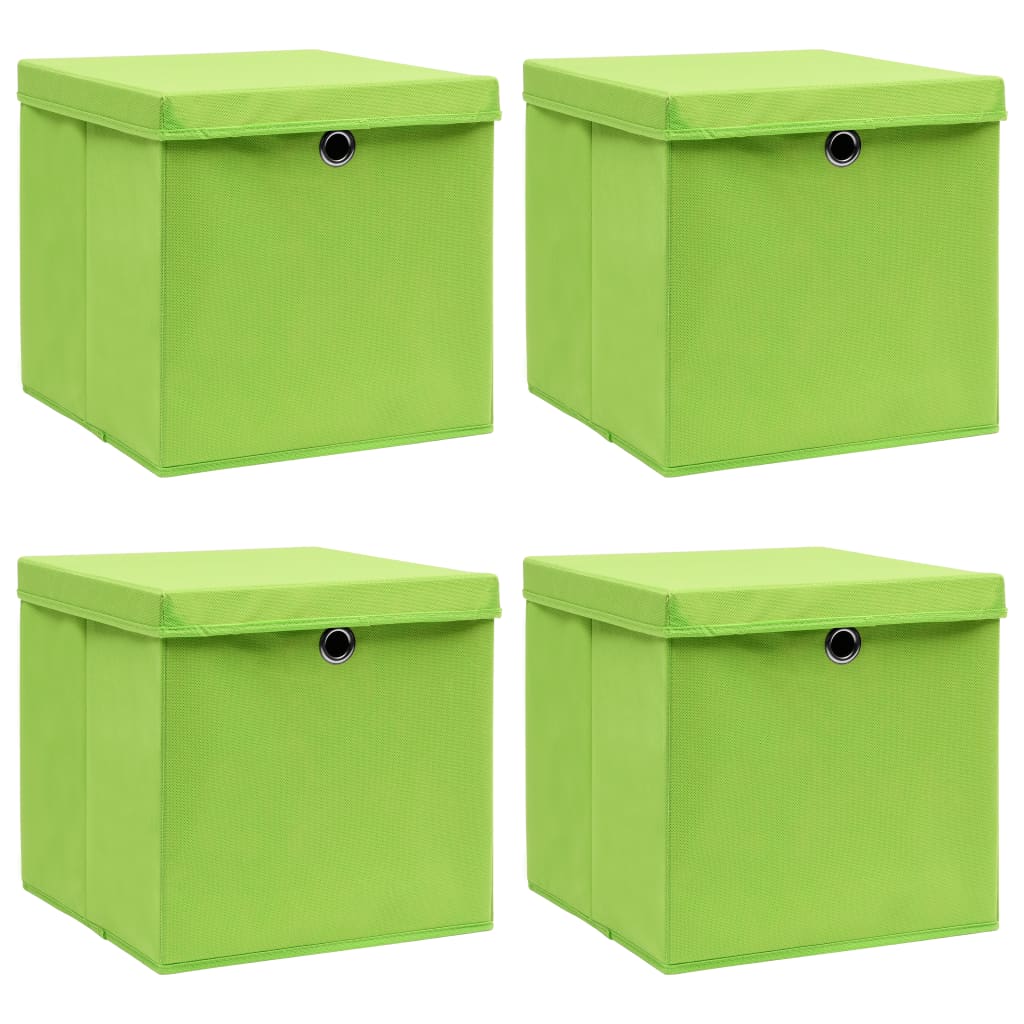 Förvaringslådor med lock 4 st grön 32x32x32 cm tyg