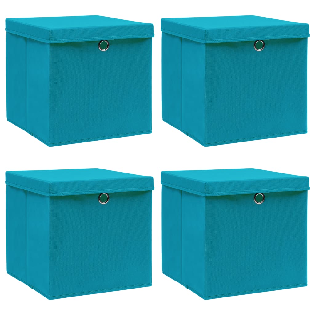 Förvaringslådor med lock 4 st babyblå 32x32x32 cm tyg