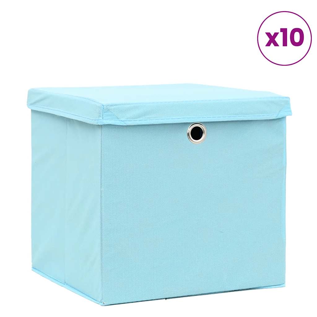 Förvaringslådor med lock 10 st babyblå 32x32x32 cm tyg