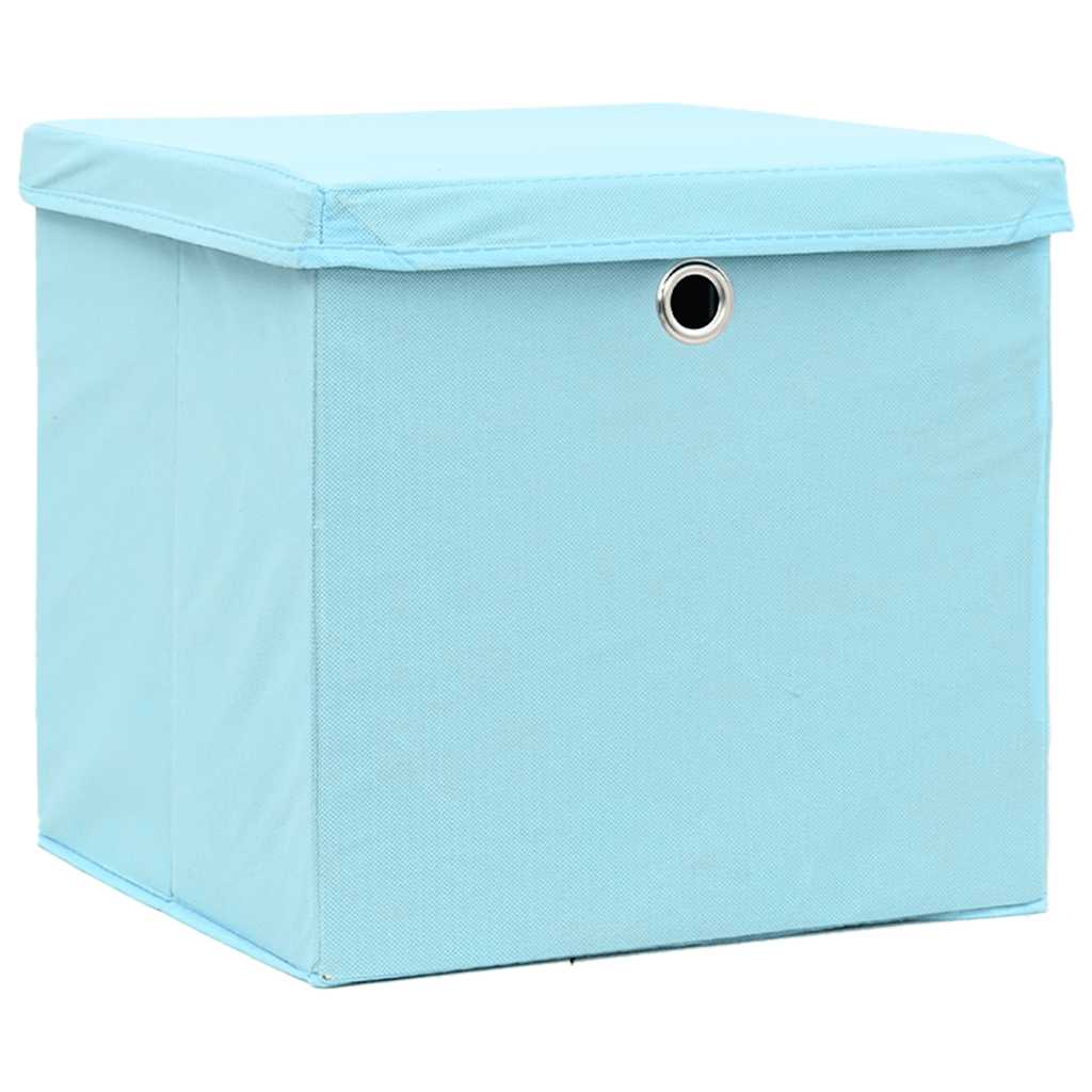 Förvaringslådor med lock 10 st babyblå 32x32x32 cm tyg