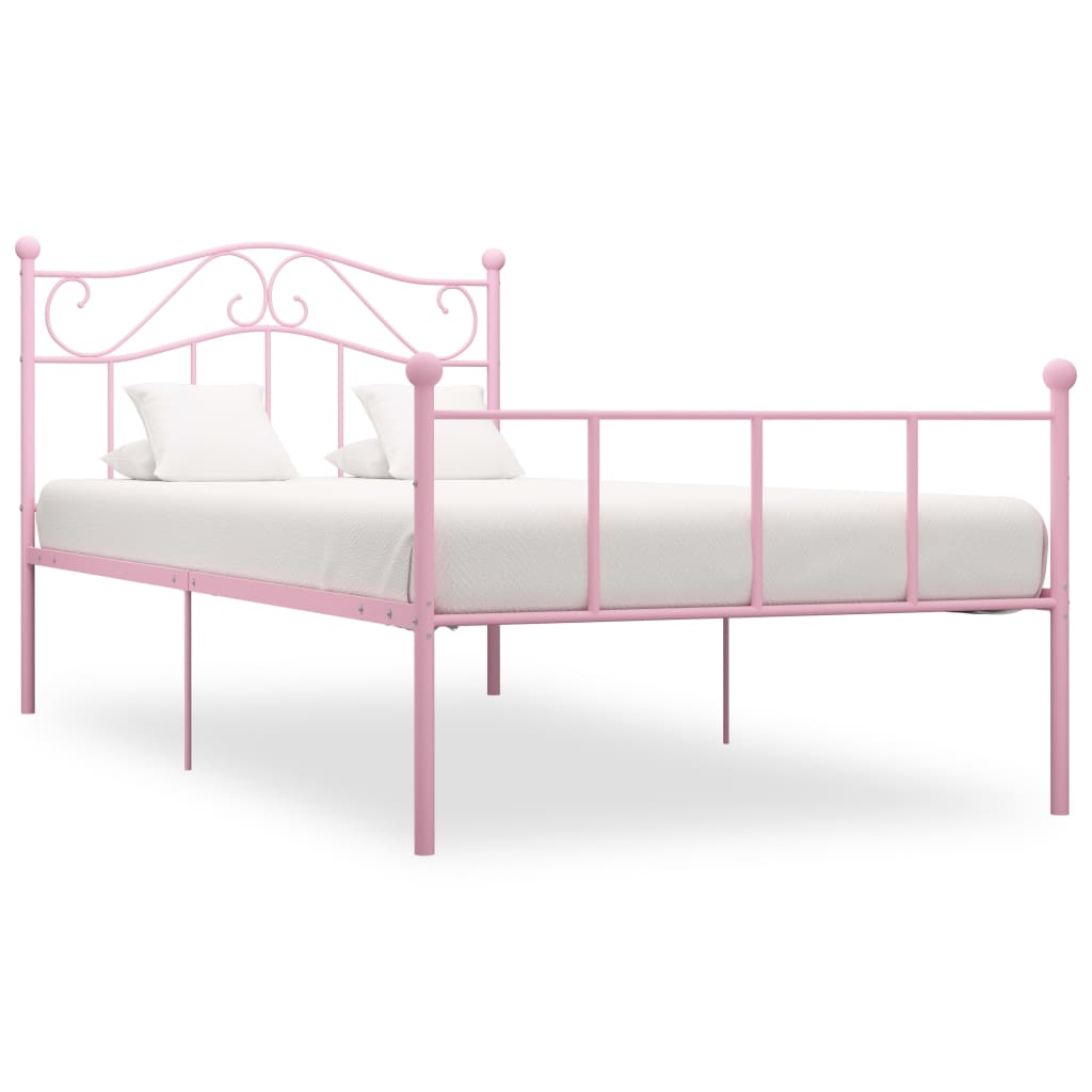 Sängram utan madrass rosa metall 90x200 cm