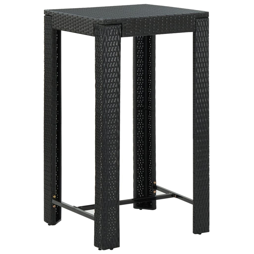 Barbord för trädgård svart 60,5x60,5x110,5 cm konstrotting