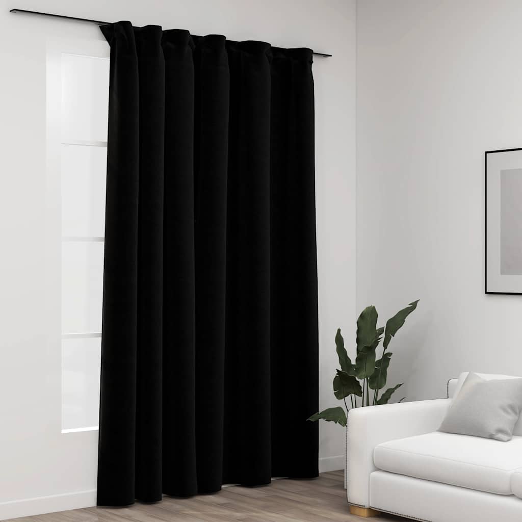 Mörkläggningsgardin med krokar linnelook svart 290x245 cm