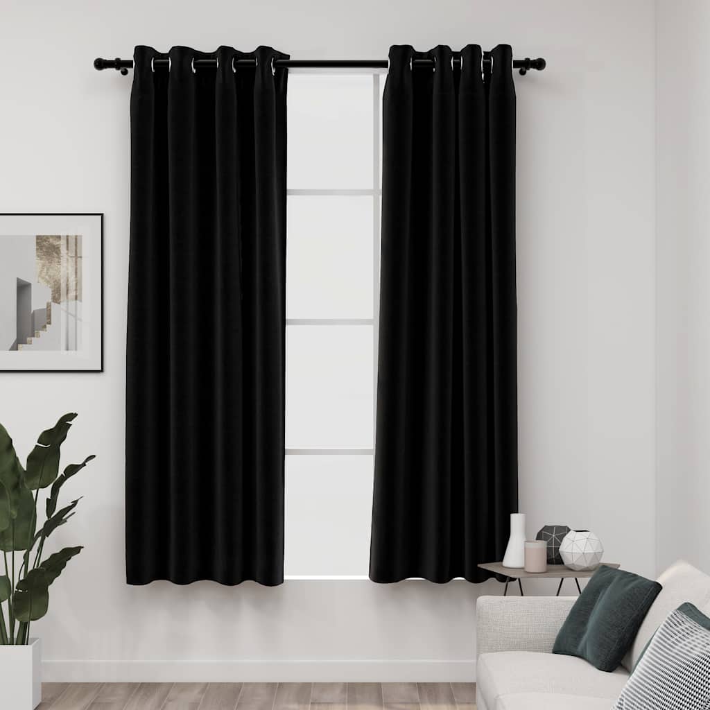 Mörkläggningsgardin linnelook 2 st antracit 140x175cm