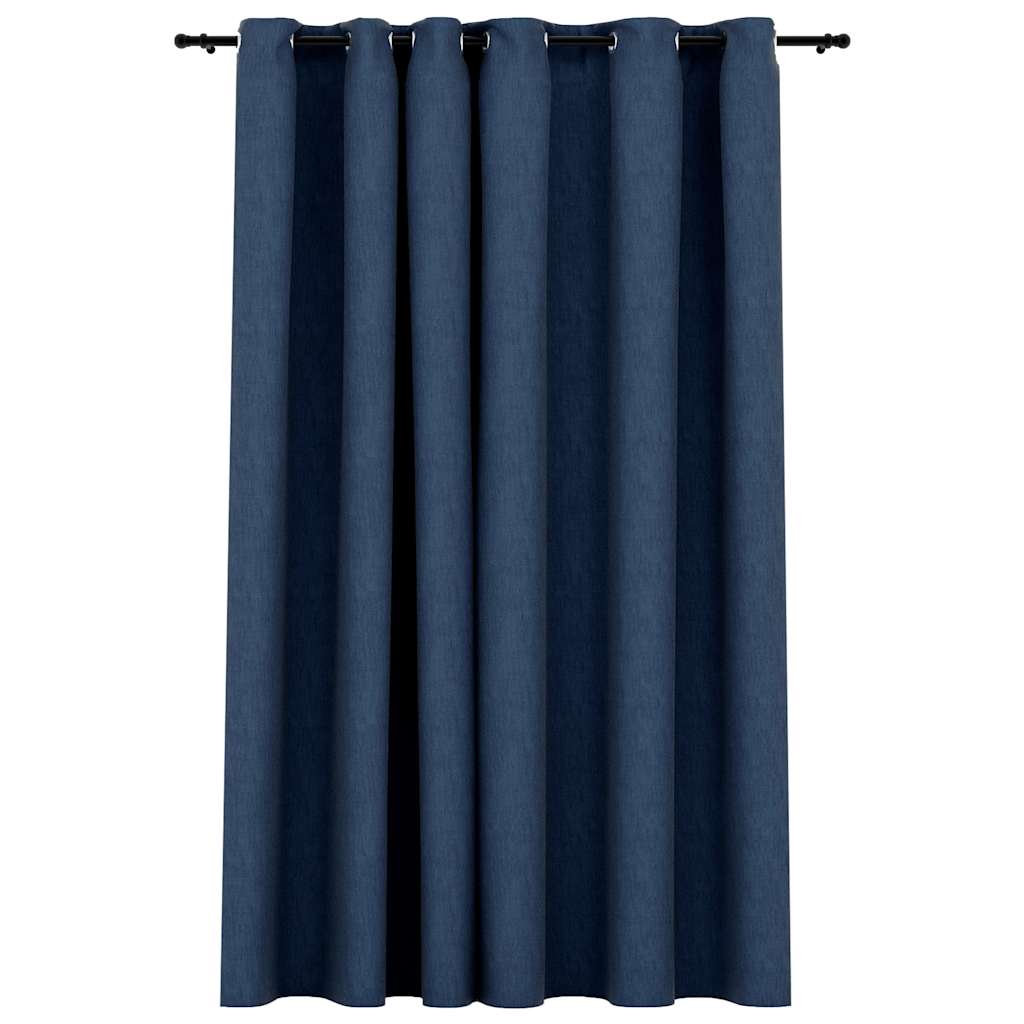 Mörkläggningsgardin med öljetter linnelook blå 290x245cm