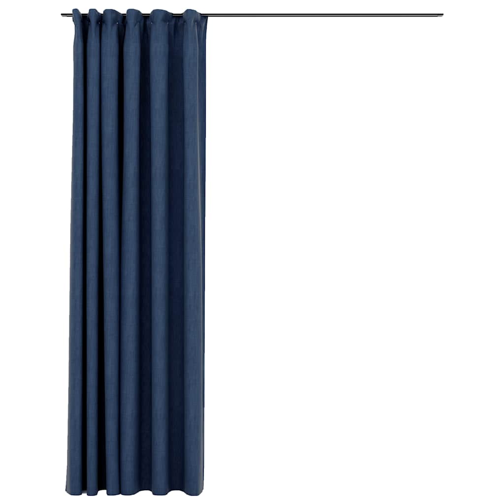 Mörkläggningsgardin med krokar linnelook blå 290x245 cm