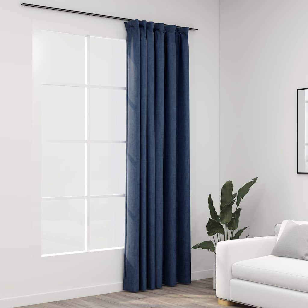Mörkläggningsgardin med krokar linnelook blå 290x245 cm