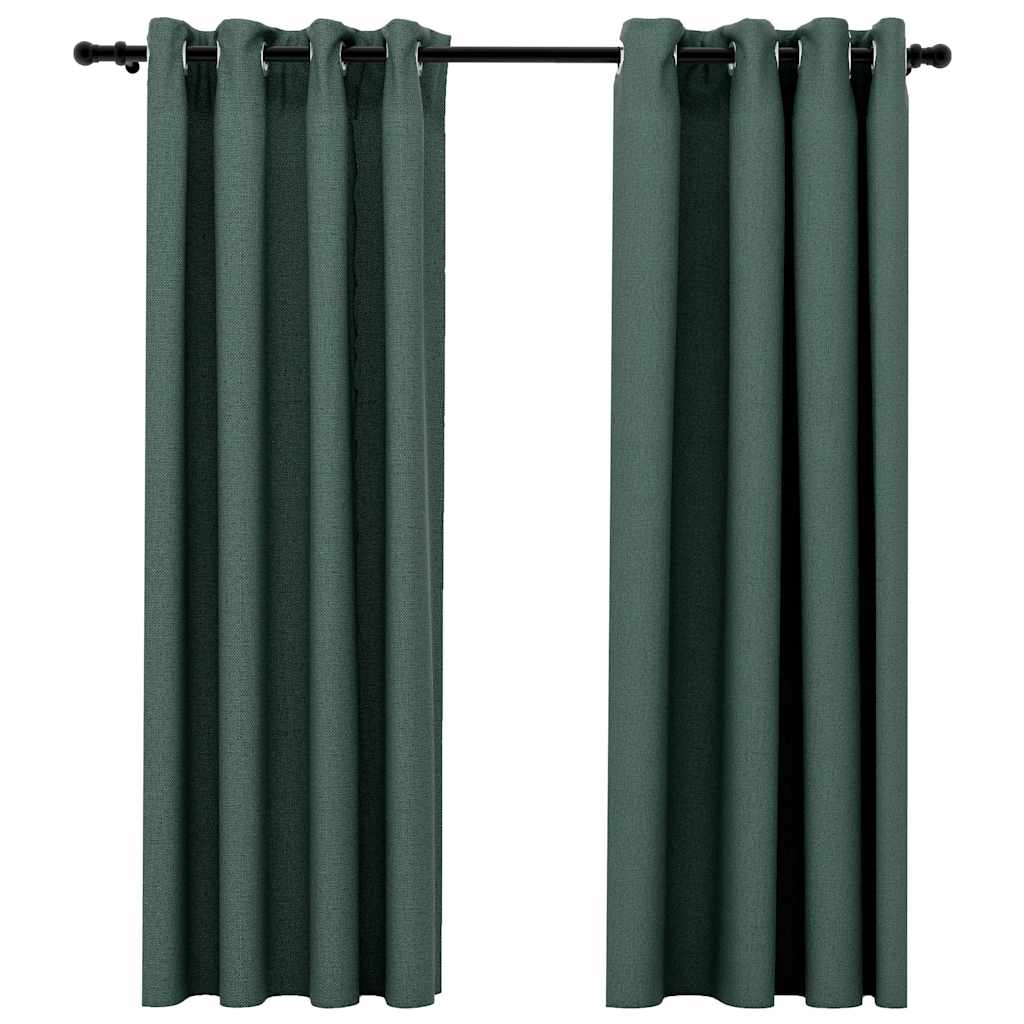 Mörkläggningsgardin med öljetter linnelook 2 st grön 140x175cm
