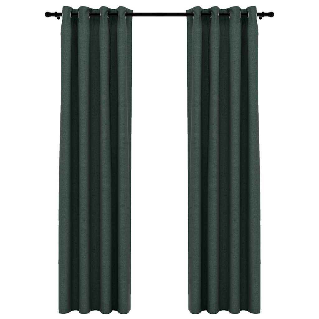 Mörkläggningsgardin med öljetter linnelook 2 st grön 140x225cm
